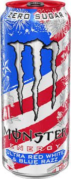 Monster Energy Zero Sugar Red. White, & Blue Razz